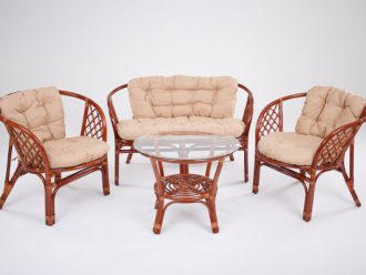 Багама Набор мебели для отдыха (1 Диван + 2 Кресла + 1 Стол) (Коньяк)